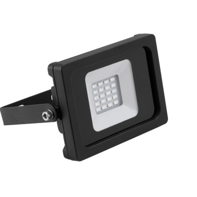 Refletor LED preto com suporte ajustável sobre fundo branco