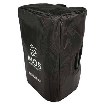 Capa protetora preta para coluna de som com texto IMPOS AMBER 12 DSP