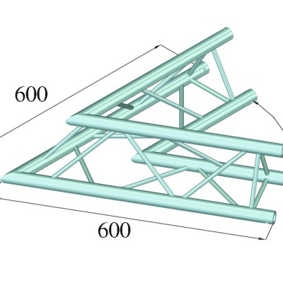 Estrutura metálica tubular verde clara com ângulo e dimensões