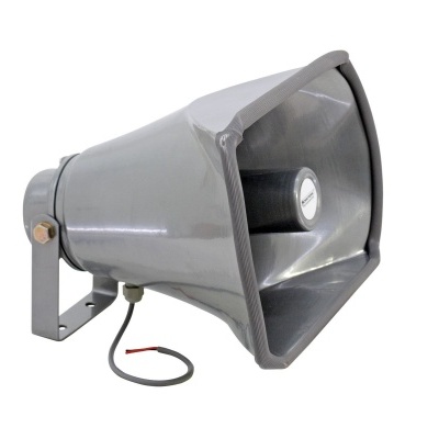 Coluna altifalante metálica cinzenta com cabo