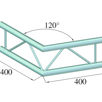 estrutura metálica tubular em ângulo com dimensões e reforços