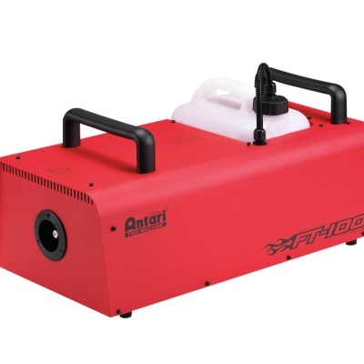 Máquina de fumo vermelha Antari FT-100 com pegas pretas e depósito branco