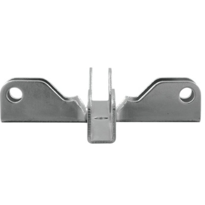 Peça metálica prateada com orifícios e parte central levantada