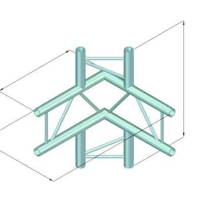 estrutura metálica tubular verde claro com suportes triangulares e medidas