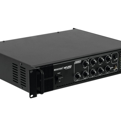 Amplificador de áudio preto com botões de controlo frontais