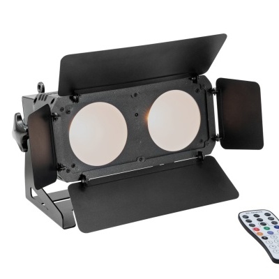Refletor de luz LED preto com quatro abas e controlo remoto
