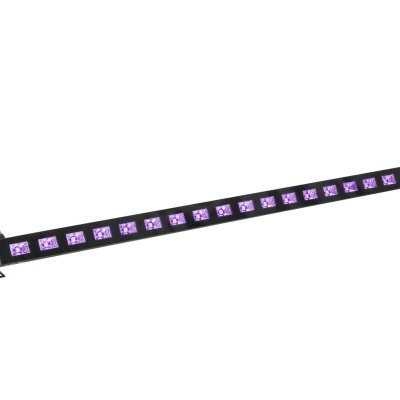 Barra de luz LED preta com luzes quadradas roxas em linha