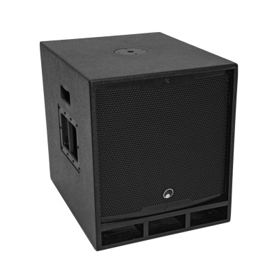 Coluna de som ou subwoofer preto com grelha frontal