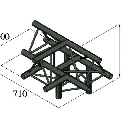 Estrutura metálica preta com tubos e suportes triangulares, medidas 500x500x710 mm
