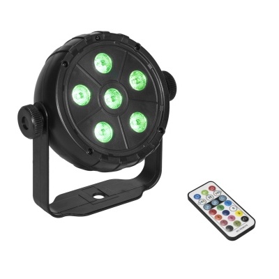 Projetor de luz LED preto com LEDs verdes e comando remoto colorido