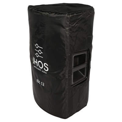 Capa preta para coluna de som com alças e texto IHOS NETWORK AUDIO IDS 12