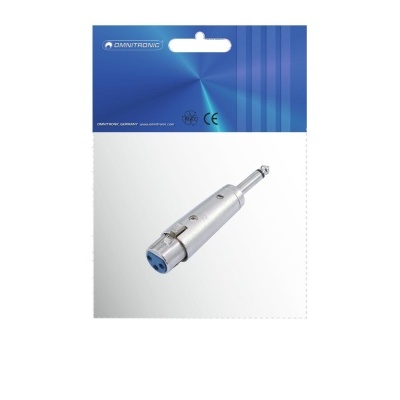 Adaptador de áudio cromado em embalagem azul e branca com logotipo DENTATRONIC