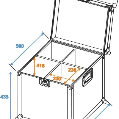 Desenho técnico de caixa de armazenamento com dimensões e divisórias