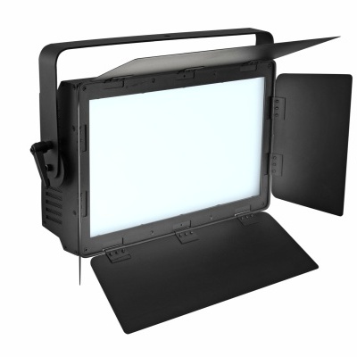 Luz de estúdio profissional preta com barndoors ajustáveis sobre fundo branco