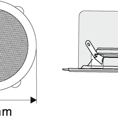 Coluna de teto redonda branca com grelha metálica e dimensões técnicas