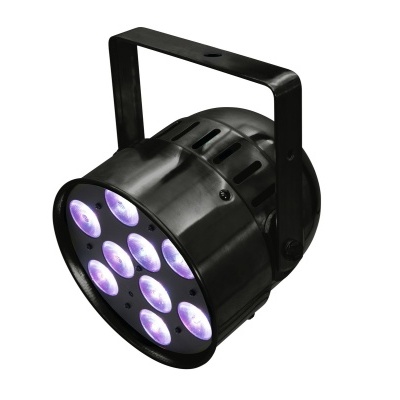 Luz de palco LED preta com sete LEDs roxos