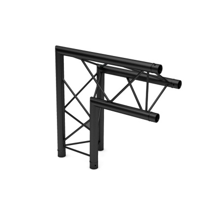 Estrutura metálica preta em ângulo com tubos redondos e suportes cruzados