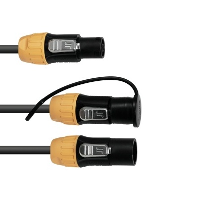 Cabo com conectores XLR preto e amarelo em fundo branco