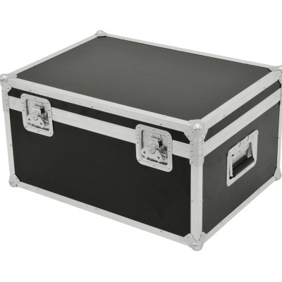 Mala de transporte preta com armação metálica e fechos