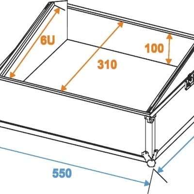 Desenho técnico de caixa retangular com várias medidas em milímetros e altura em U