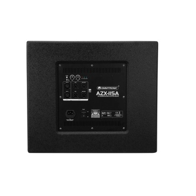 Coluna de som preta com painel traseiro e ligações