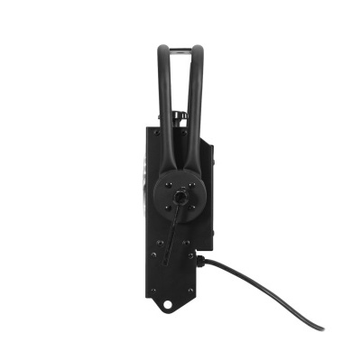 Dispositivo mecânico preto com alavanca e cabo em fundo branco