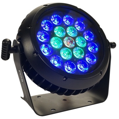 Luz LED redonda preta com LEDs azuis e verdes