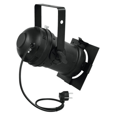 Refletor de luz cênica preto com suporte e cabo elétrico