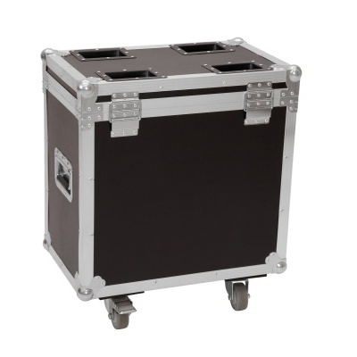 Caixa preta com estrutura metálica prateada e rodas