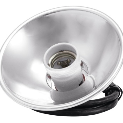 Reflector metálico prateado com suporte para lâmpada
