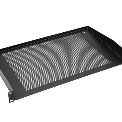 Bandeja metálica preta perfurada com laterais inclinadas