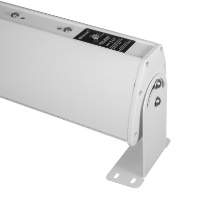 refletor LED branco com suporte metálico e etiqueta preta