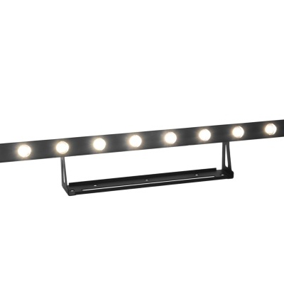 Luz LED linear preta com dez pontos de luz redondos e suporte preto