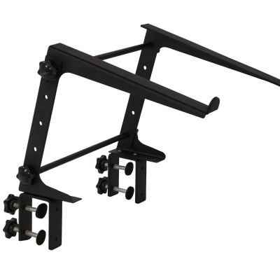 Suporte de montagem preto em metal com parafusos ajustáveis e braços longos