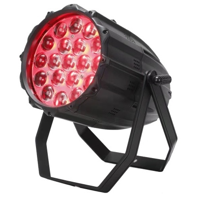 Luz de palco LED preta com lentes vermelhas em suporte metal