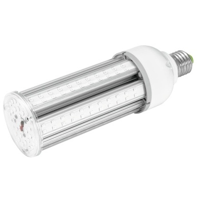 Lâmpada LED em formato de milho com base roscada prateada e corpo transparente