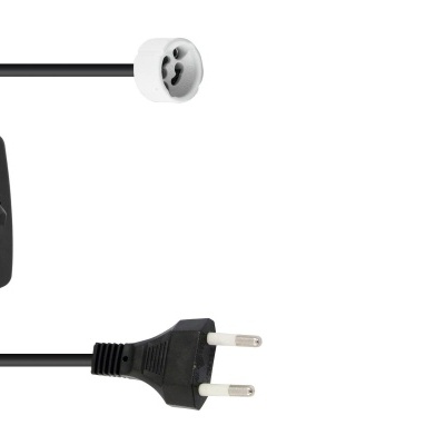 Cabo elétrico preto com interruptor e ficha fêmea redonda branca