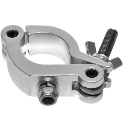 Grampo metálico prateado com parafuso e porca