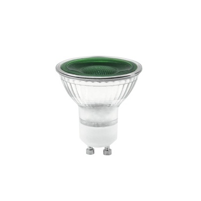 Lâmpada LED GU10 vidro transparente topo verde base metálica prateada