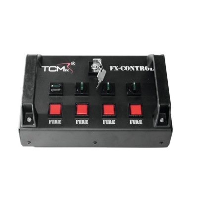 Painel de controlo preto TCM FX-CONTROL com botões vermelhos e interruptores verdes
