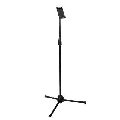 Suporte de microfone preto com tripé e haste ajustável