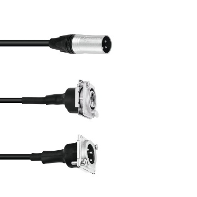 Três cabos com conectores de metal prateado em fundo branco