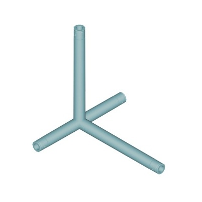 Suporte de três braços tubulares azuis claro sobre fundo branco