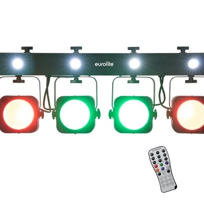 Sistema de iluminação de palco Eurolite com refletores coloridos e comando à distância