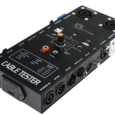 Testador de cabos preto com botões e conectores