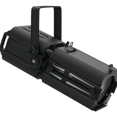 Projetor de luz preto de teatro em fundo branco