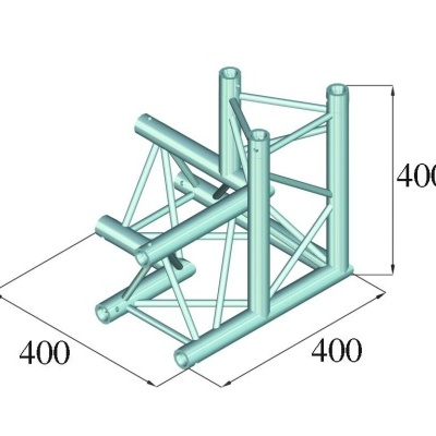 Estrutura metálica tridimensional com tubos cilíndricos e barras de reforço cinza-azulada com dimensões de 400 mm.