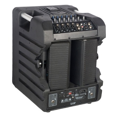 Coluna de som portátil preta com painel de controlo superior