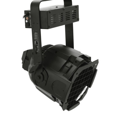 Projetor de luz profissional preto com suporte ajustável e grelha frontal