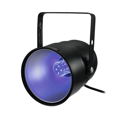Projector de luz LED preto com lente azul e suporte ajustável